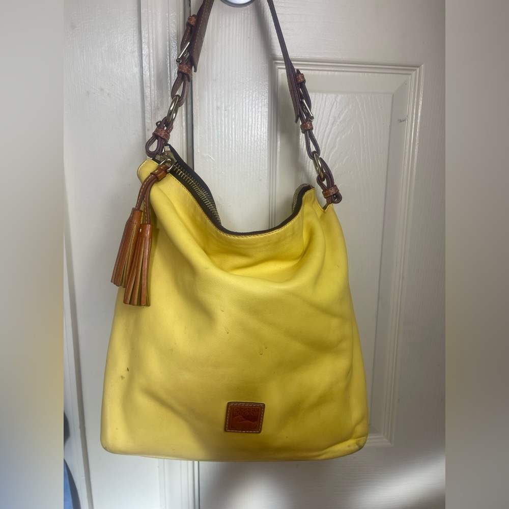 Dooney & Bourke Yellow Leather Hobo with Brown Trim